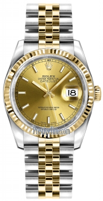 Rolex Datejust 36mm Stainless Steel and Yellow Gold 116233 Champagne Index Jubilee